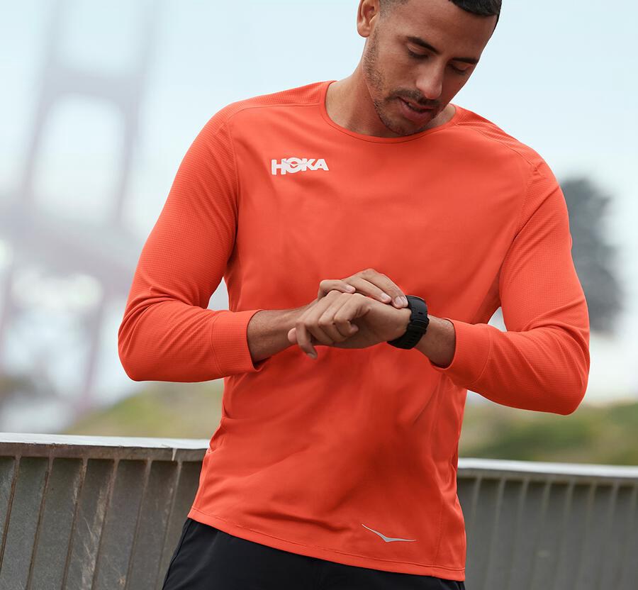 Top Hoka One One Hombre - Performance 3/4 Sleeve - Naranjas - IDE603925